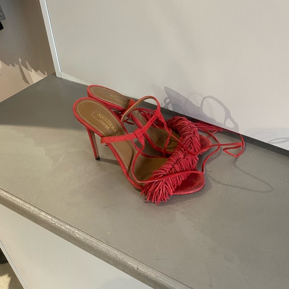 Aquazzura Wild Thing Red Suede Tassel Sandals - Picture 7 of 7